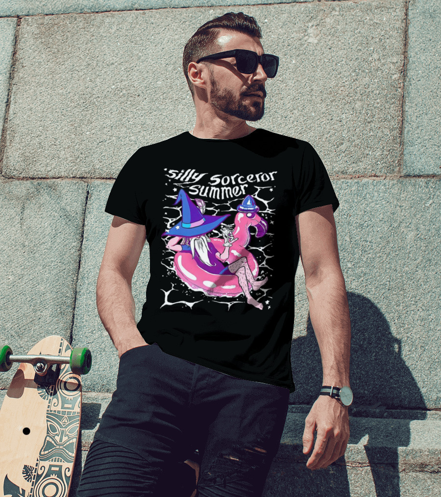 Silly Sorceror Summer Wizard In Flamingo Float With Sweet Tea T-Shirt