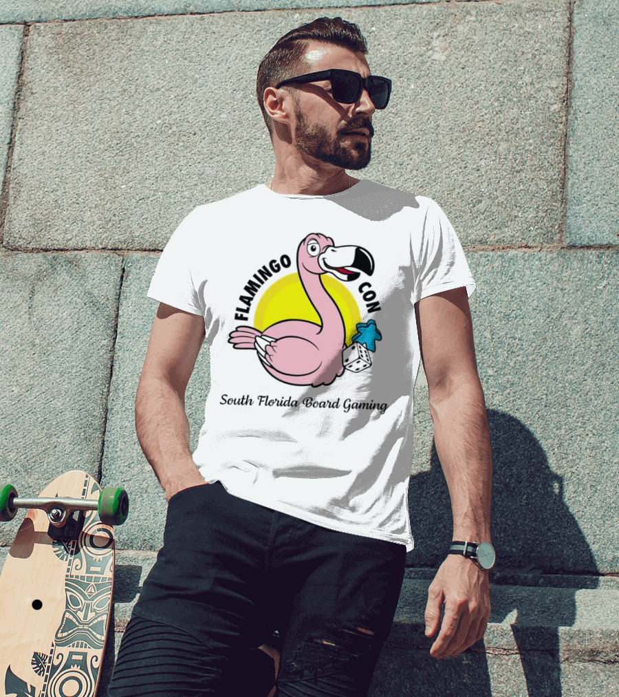 FlamingoCon South Florida Board Gaming Event With Dice And Meeple T-Shirt