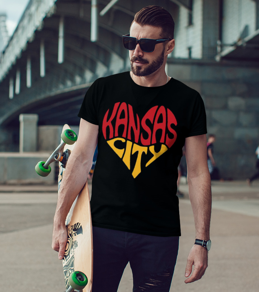 Kansas City Heart Text In Red And Yellow Shaped As A Heart T-Shirt