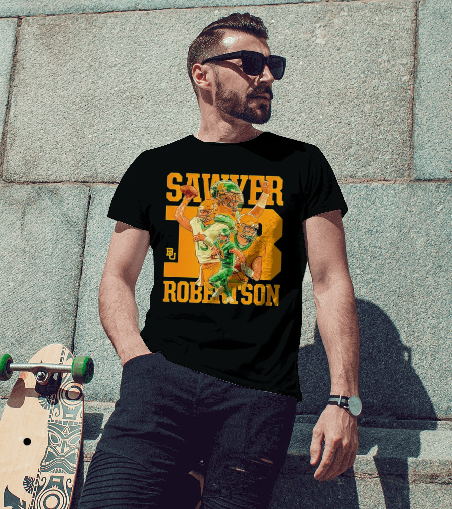 Baylor Bears Sawyer Robertson 13 Football Quarterback BU T-Shirt
