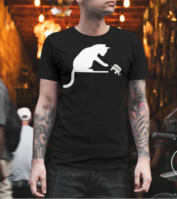 Childless Cat Lady Drop the Hate with Cat Playing with Republican Elephant T-Shirt Childless Cat Lady Drop the Hate with Cat Playing with Republican Elephant T-Shirt