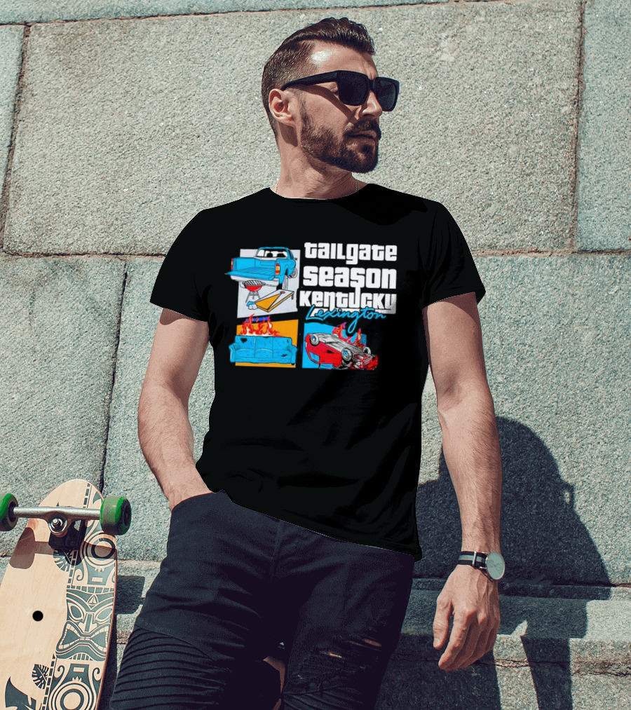 Tailgate Season Kentucky Lexington Truck BBQ Couch Fire Car Flip T-Shirt