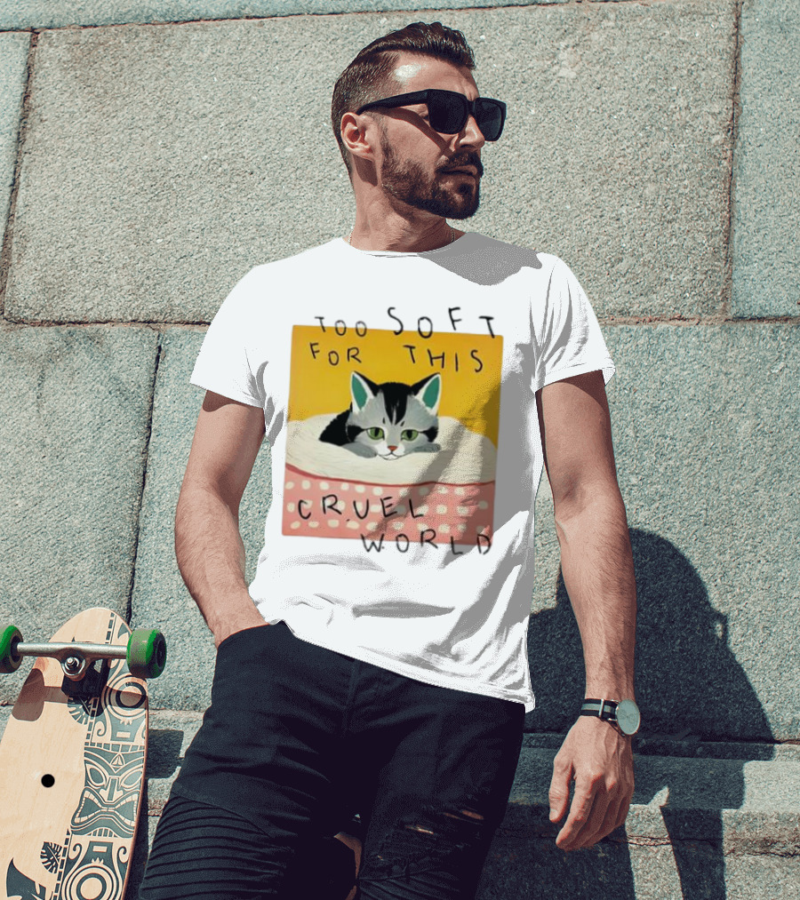 Too Soft For This Cruel World Cat In Cozy Blanket T-Shirt
