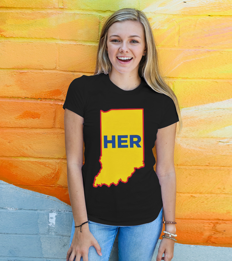 Caitlin Clark Indiana Fever Her State Yellow Map With Blue HER T-Shirt