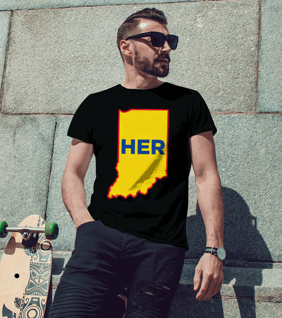 Caitlin Clark Indiana Fever Her State Yellow Map With Blue HER T-Shirt