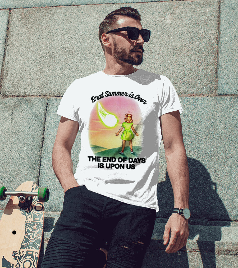 Brat Summer Is Over The End Of Days Is Upon Us Girl Watches Meteor Sunset T-Shirt