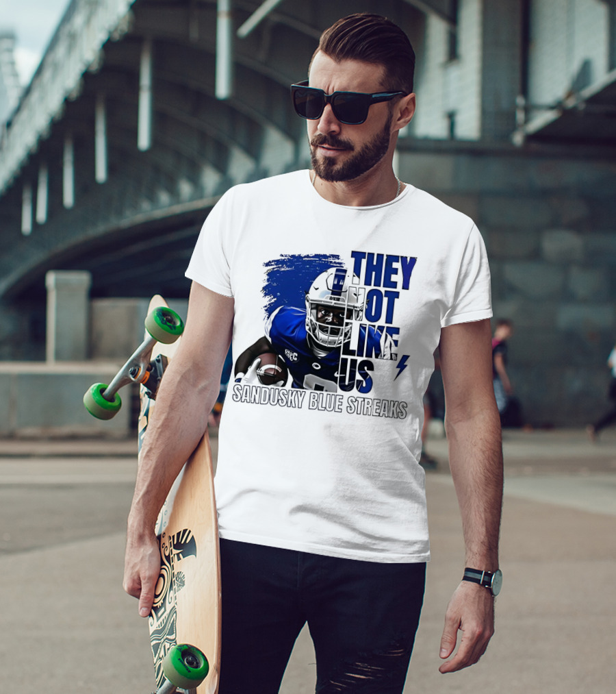 Sandusky Blue Streaks They Not Like Us Football Player Grunge T-Shirt