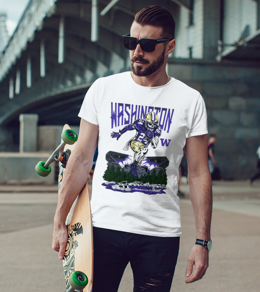 Washington Huskies Dawg Dash Immortal Football Stadium And Boats T-Shirt