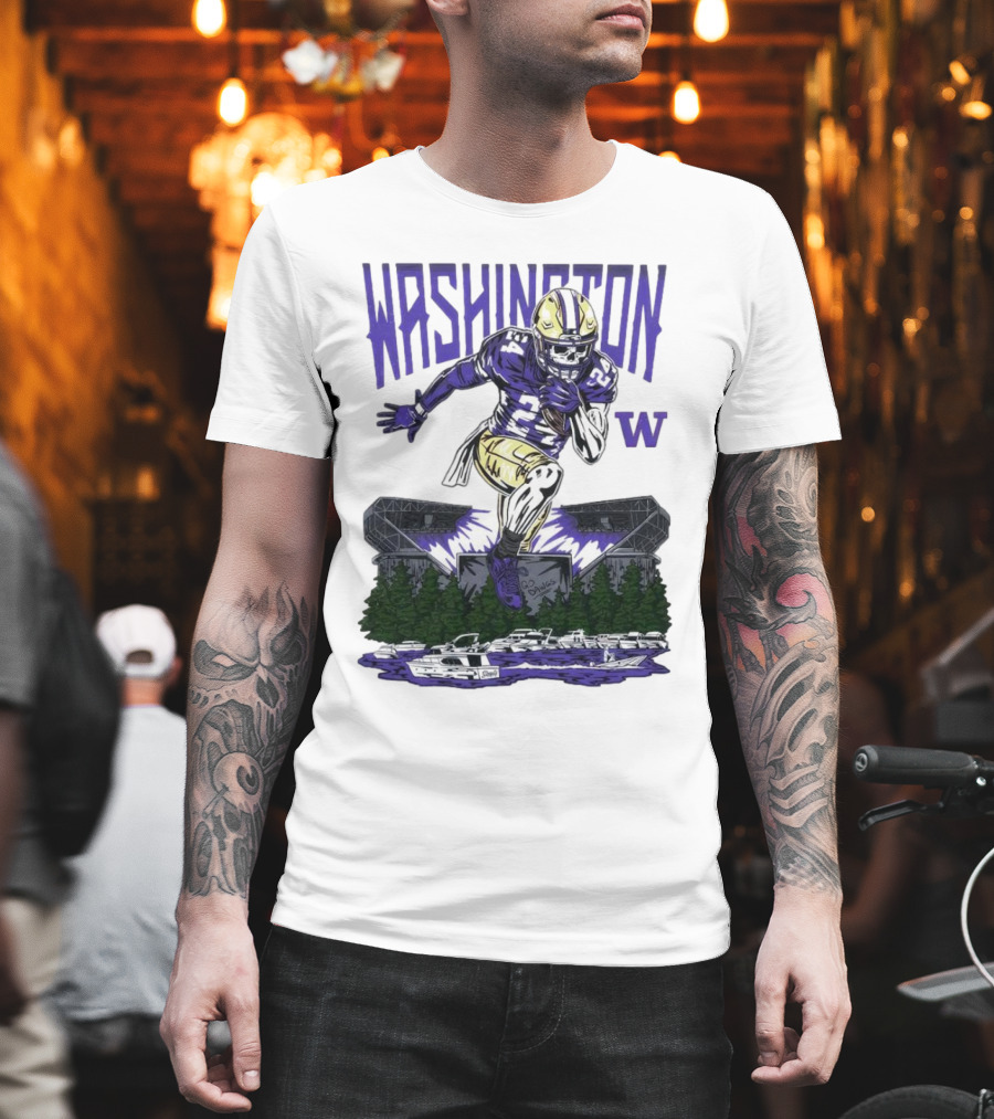 Washington Huskies Dawg Dash Immortal Football Stadium and Boats T-Shirt
