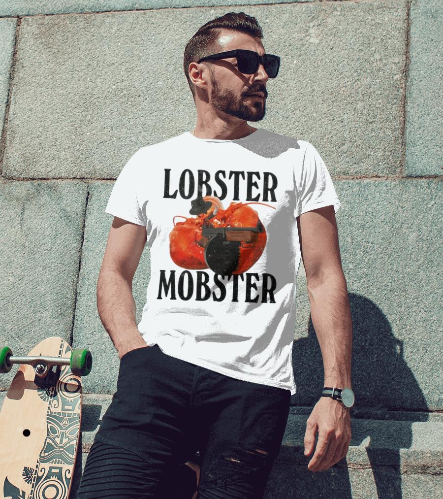 Lobster Mobster Gangster Style With Hat And Tommy Gun T-Shirt