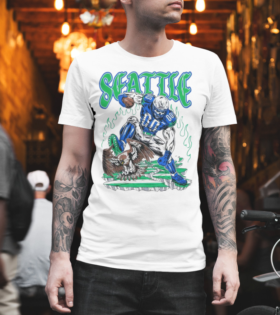 Seattle Seahawks Skeleton Football Player With Eagle T-Shirt