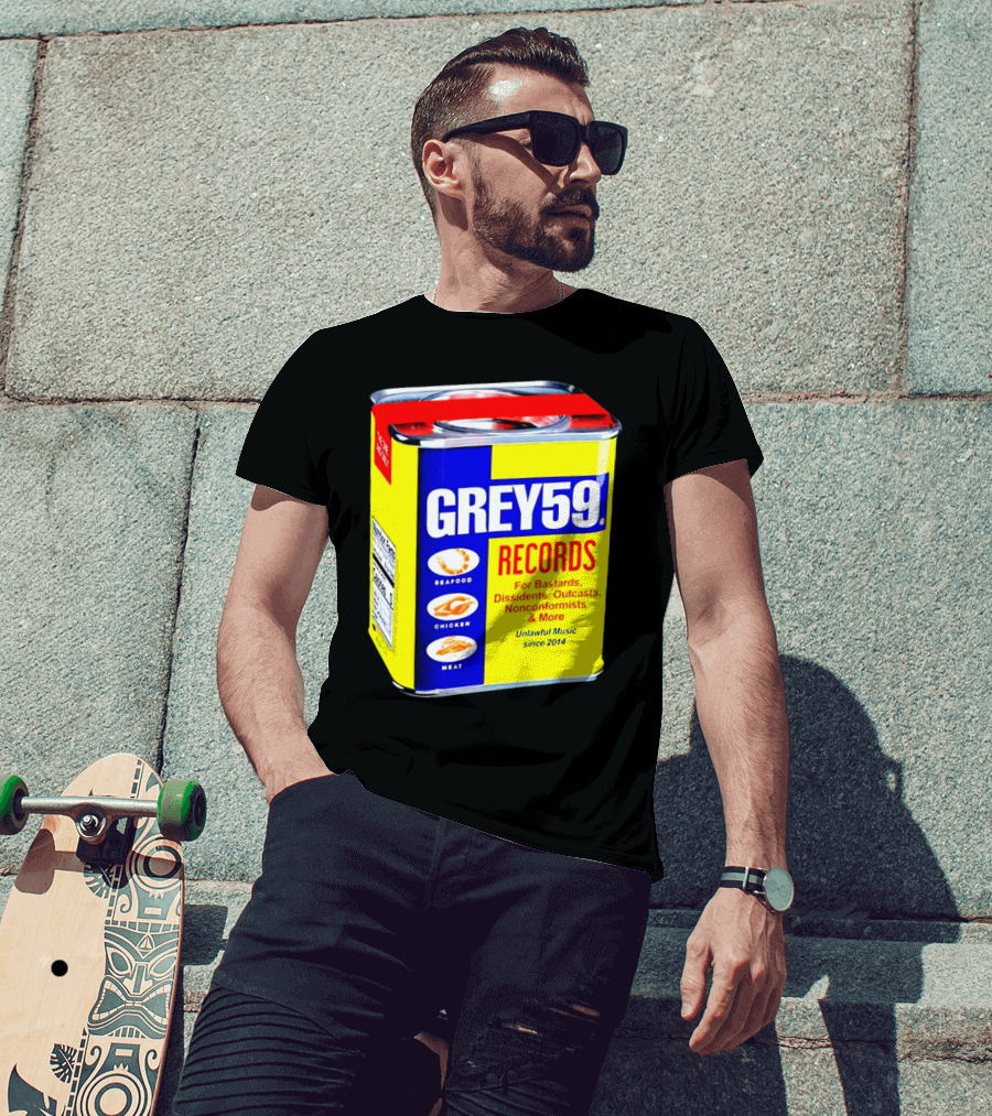 Grey59 Records Unlawful Music Nonconformists Seafood Chicken Meat Can T-Shirt