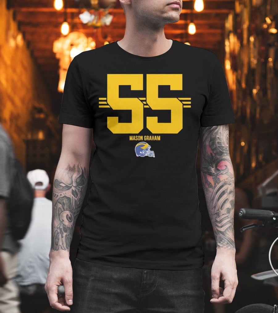 Michigan Wolverines Football Mason Graham 55 Helmet T-Shirt