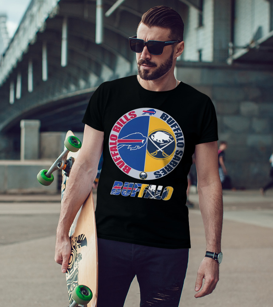 Buffalo Bills Buffalo Sabres Dual Logo Buffalo Text T-Shirt