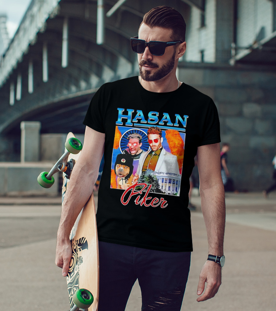 HASAN Piker Sunglasses Red Laser Eyes White House Dog T-Shirt