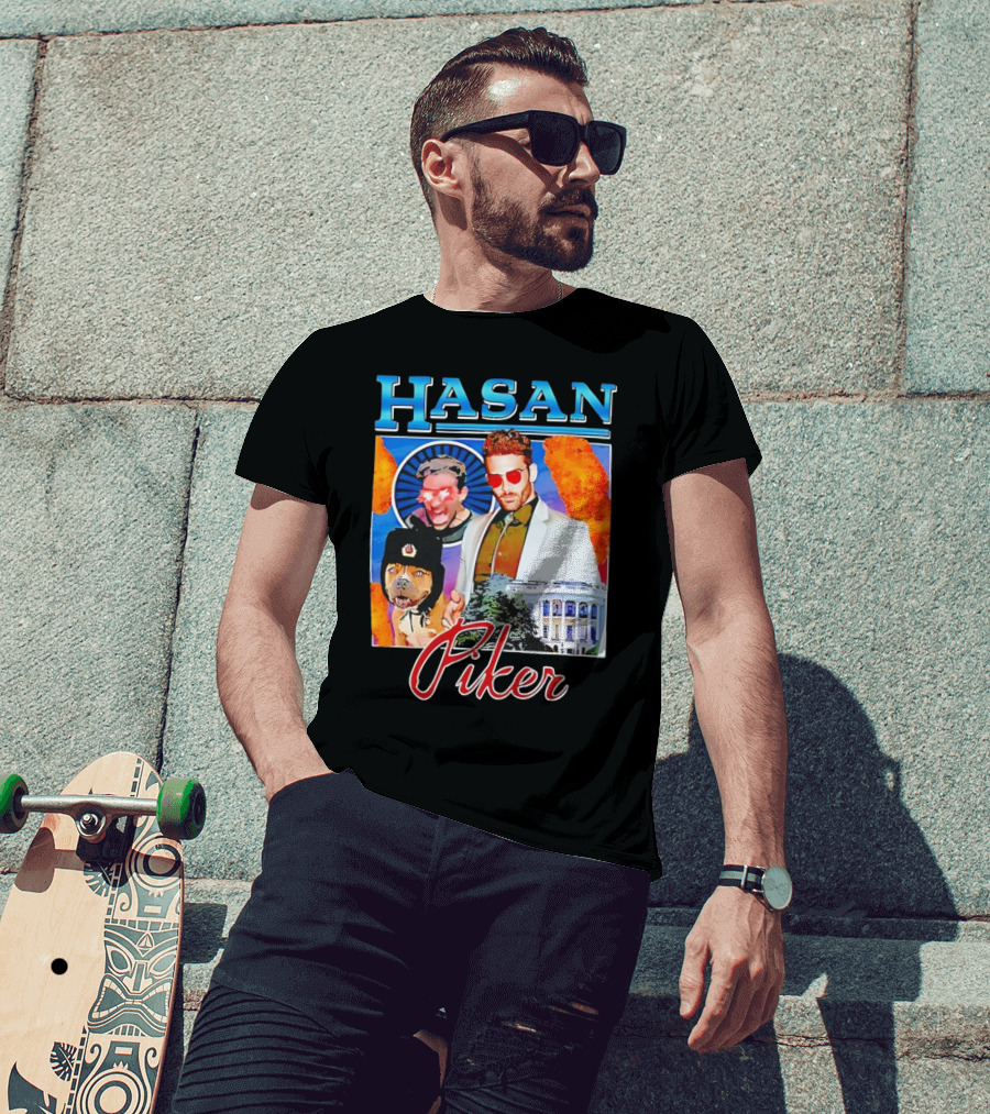 HASAN Piker Sunglasses Red Laser Eyes White House Dog T-Shirt
