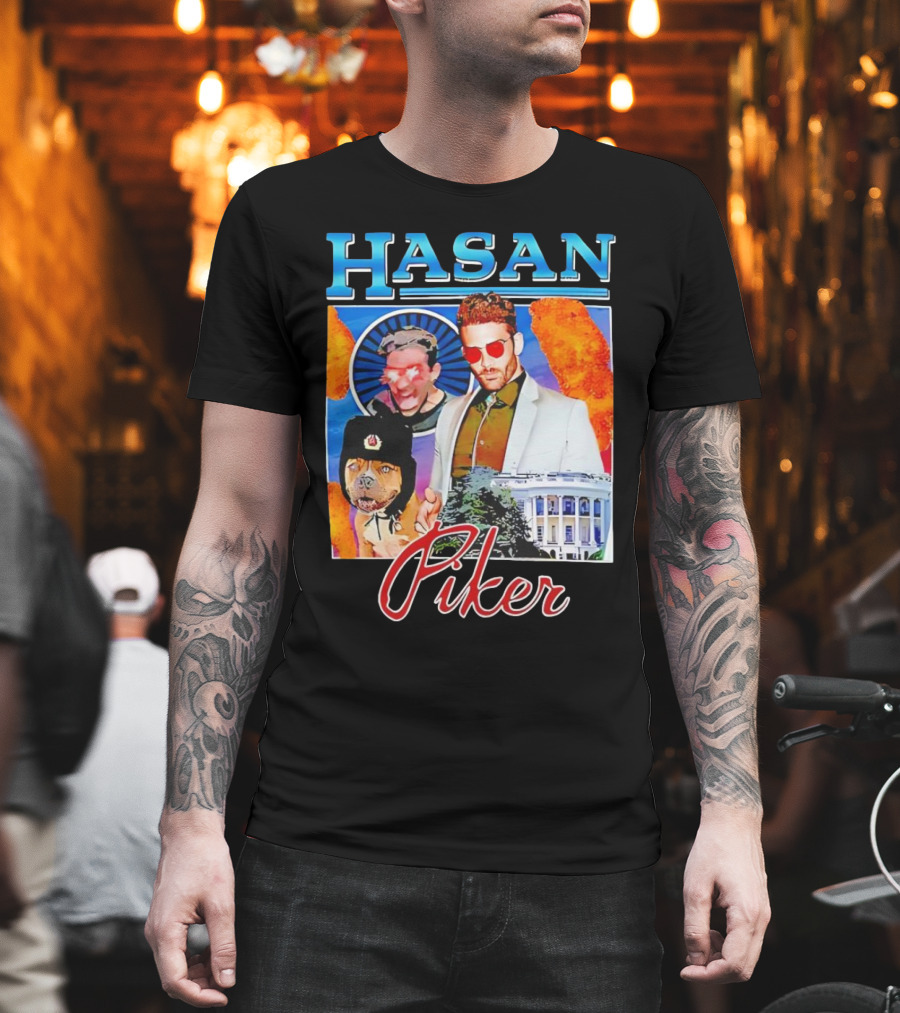 HASAN Piker Sunglasses Red Laser Eyes White House Dog T-Shirt