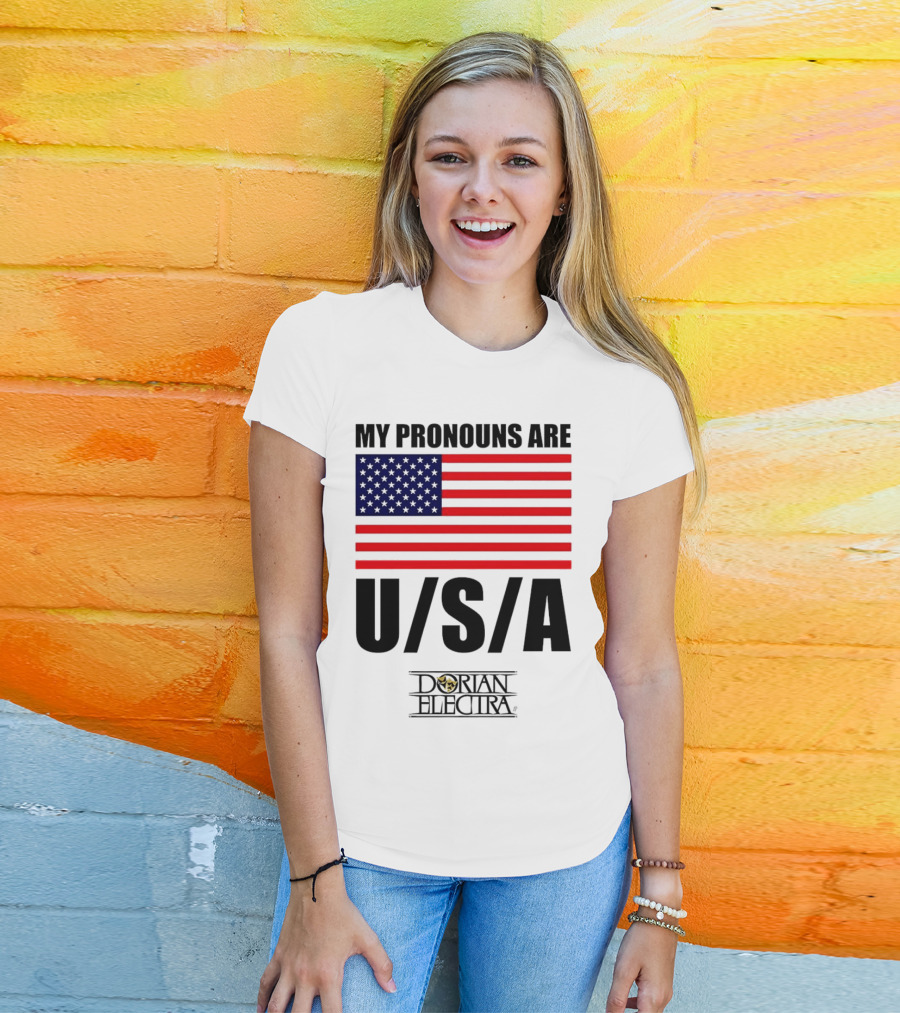 My Pronouns Are USA Dorian Electra American Flag T-Shirt