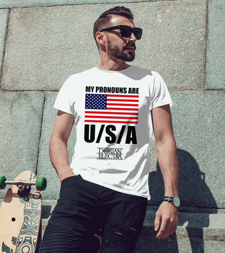 My Pronouns Are USA Dorian Electra American Flag T-Shirt