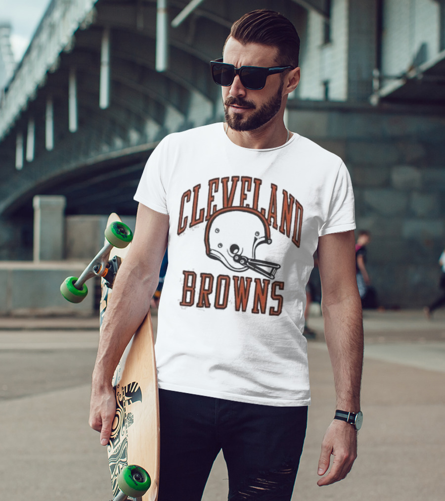 Cleveland Browns Helmet Icon White Black T-Shirt