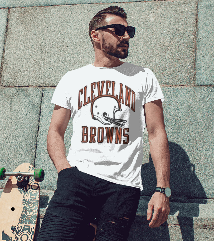 Cleveland Browns Helmet Icon White Black T-Shirt