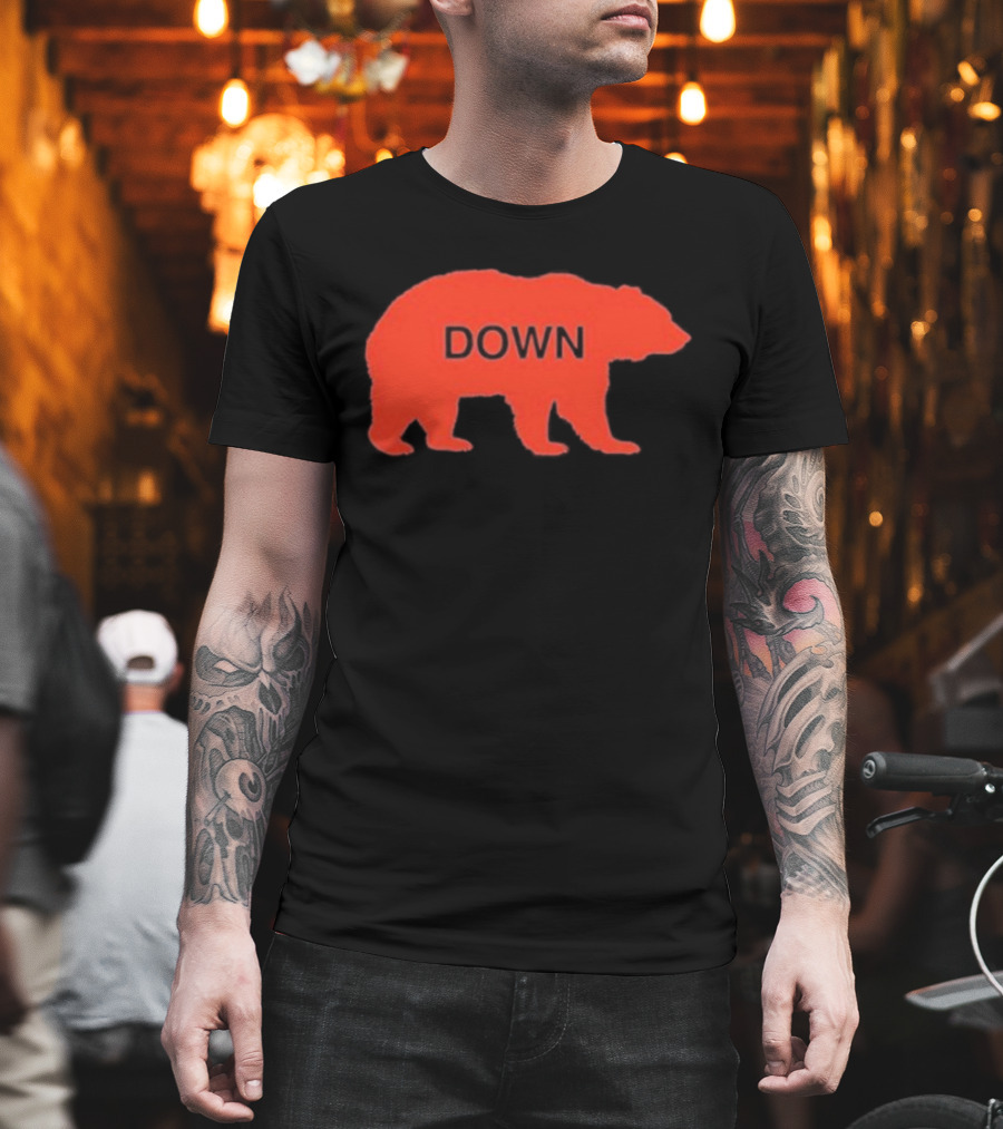 Walking Bear Down Red Bear Silhouette With Text DOWN T-Shirt