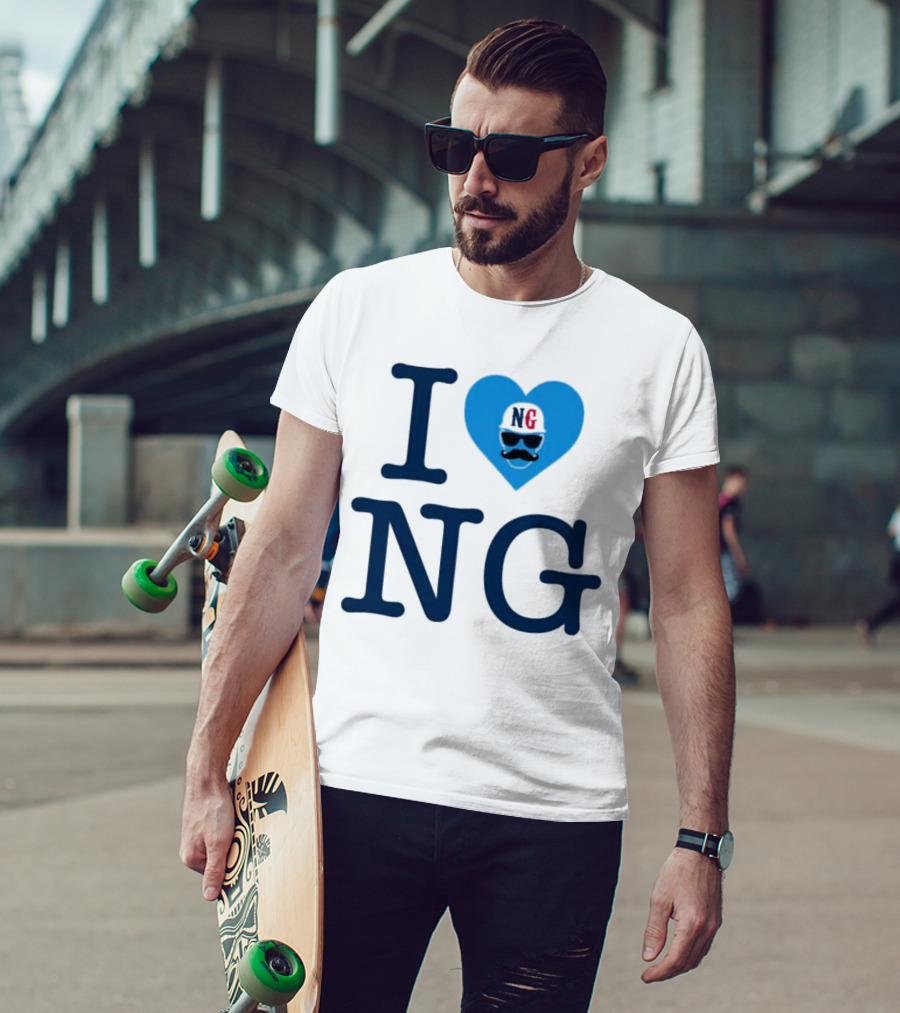 I Love NG Heart Icon With Mustache And Cap T-Shirt