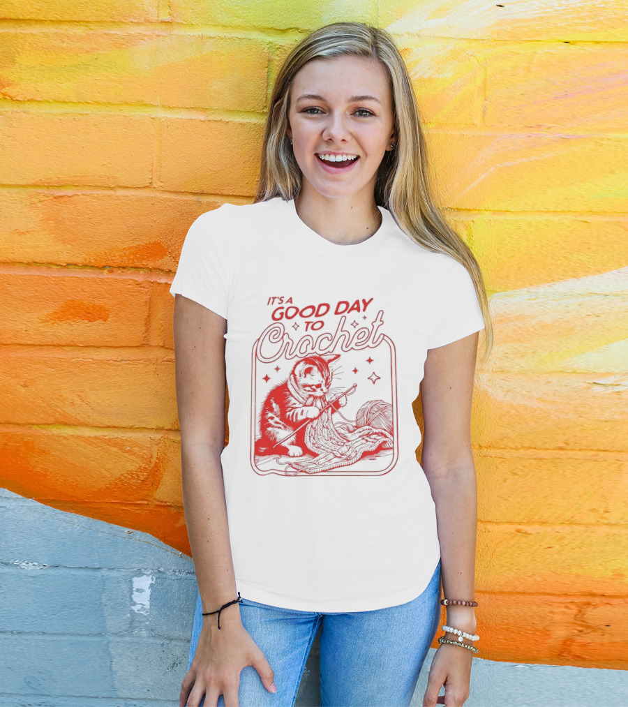 It's A Good Day To Crochet Kitten With Yarn And Starry Accents T-Shirt