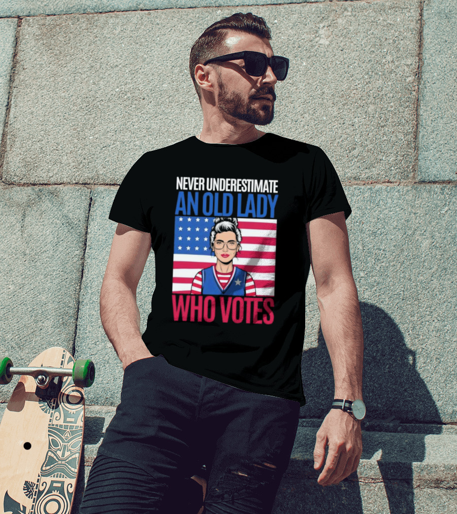 Never Underestimate An Old Lady Who Votes US Flag Iconic T-Shirt