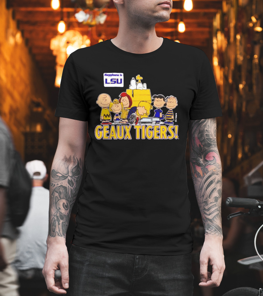 Happiness is LSU Peanuts Characters Geaux Tigers T-Shirt