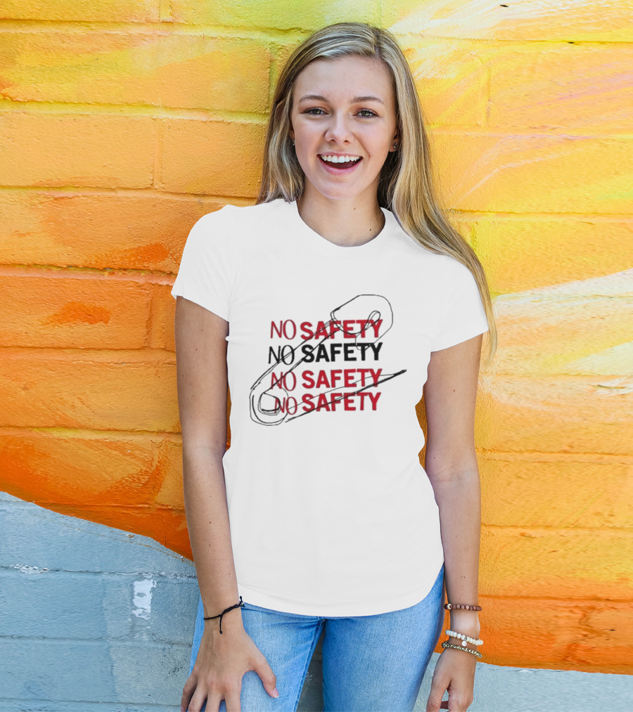 NO SAFETY Safety Pin Repeated Text T-Shirt