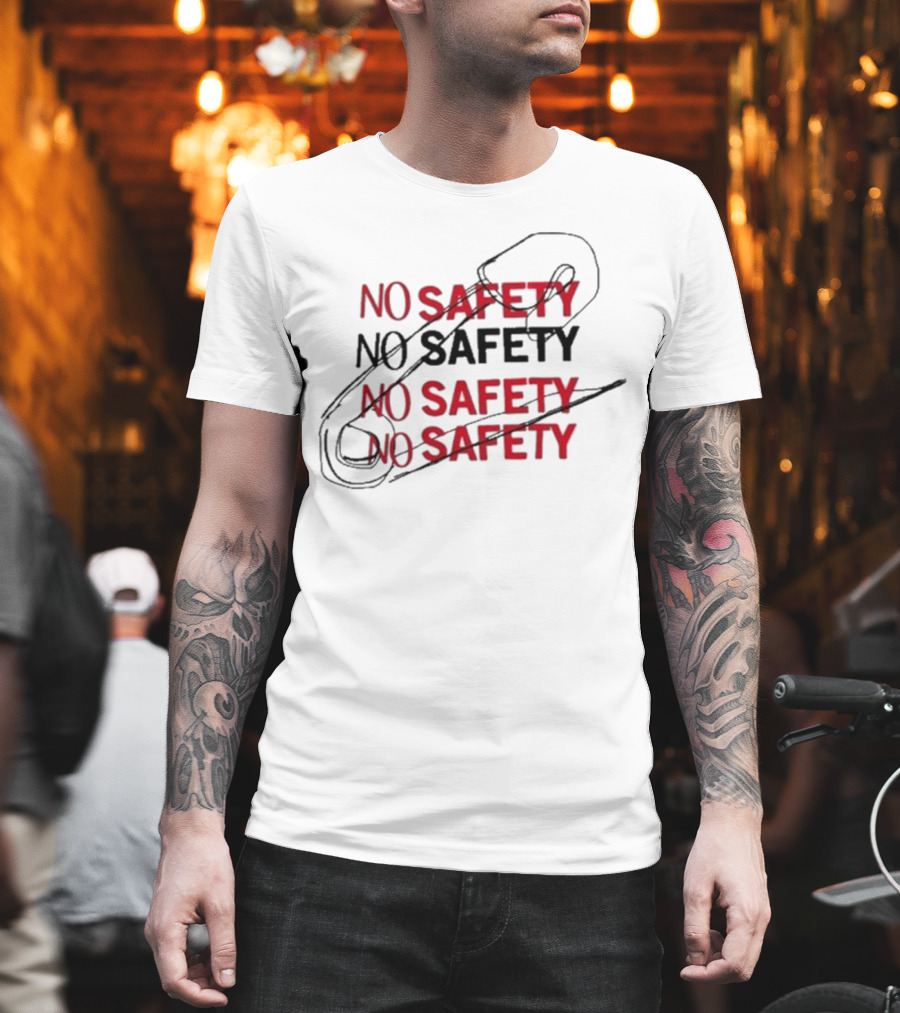 NO SAFETY Safety Pin Repeated Text T-Shirt