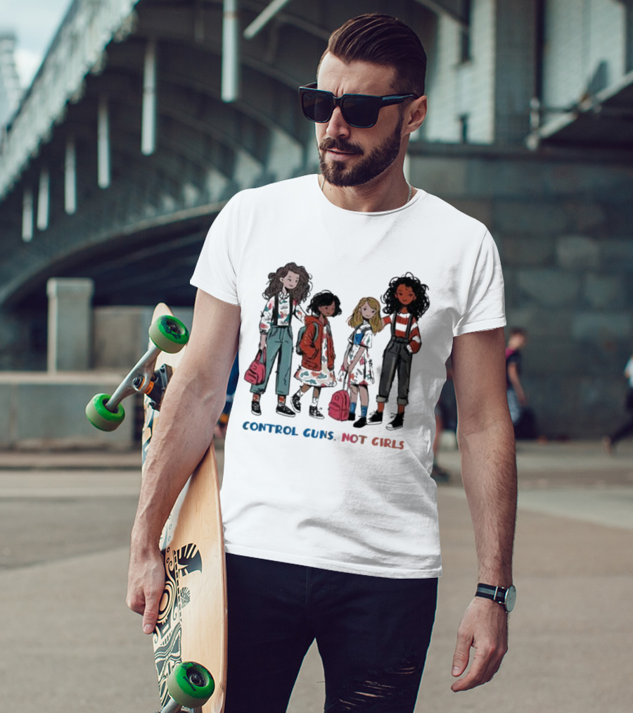Control Guns Not Girls With Four Diverse Girls Holding Backpacks T-Shirt