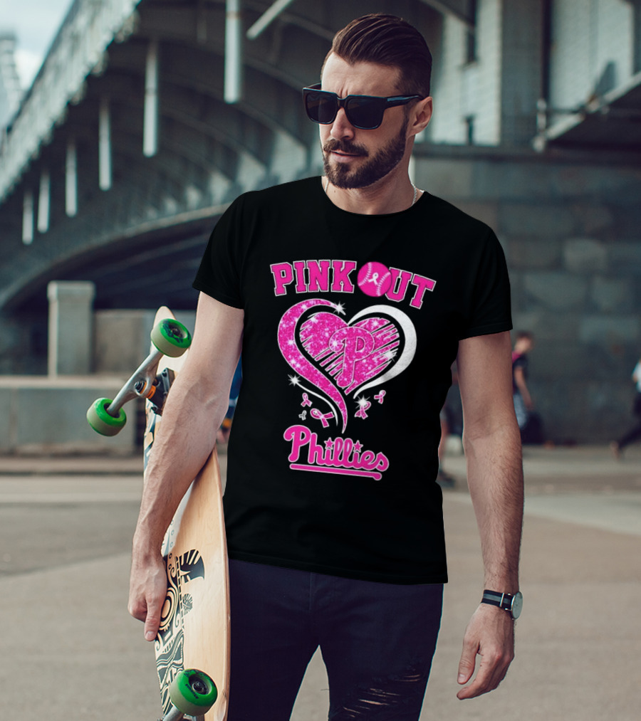 Philadelphia Phillies Pink Out Breast Cancer Heart T-Shirt
