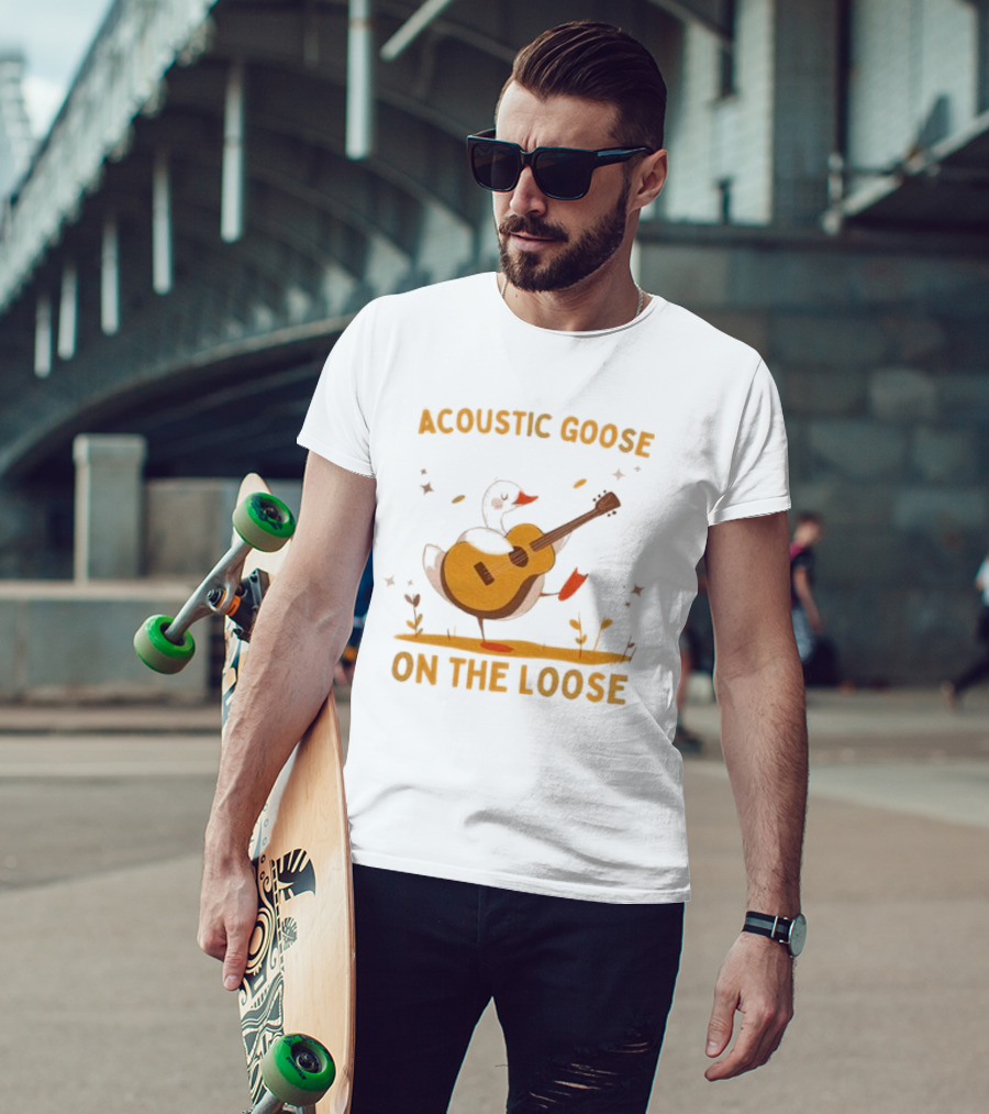 Acoustic Goose On The Loose Silly Meme Goose Playing Guitar T-Shirt