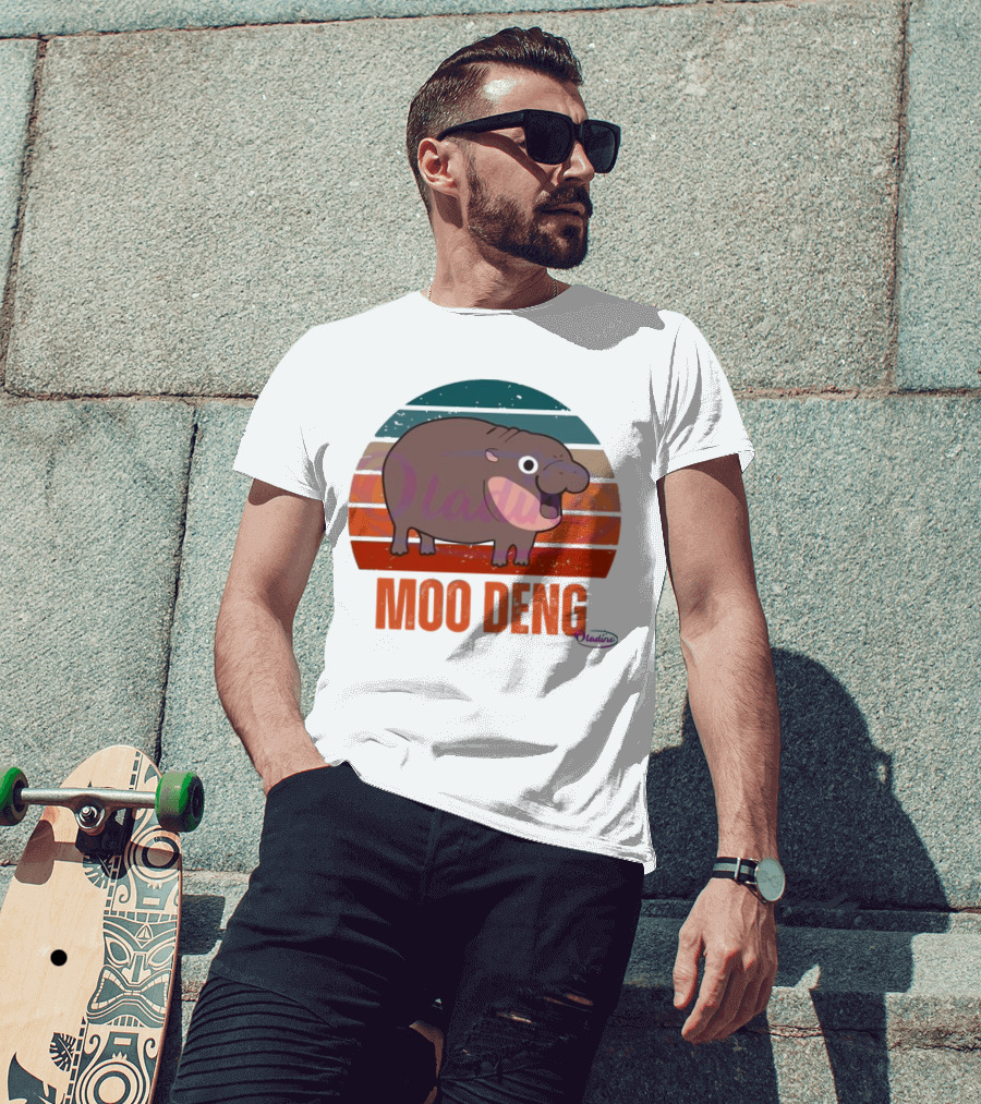 Retro Sunset Moo Deng Pygmy Hippo T-Shirt