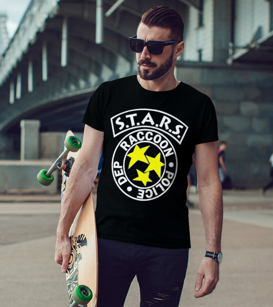 S.T.A.R.S. Raccoon Police Department Logo With Yellow Stars T-Shirt