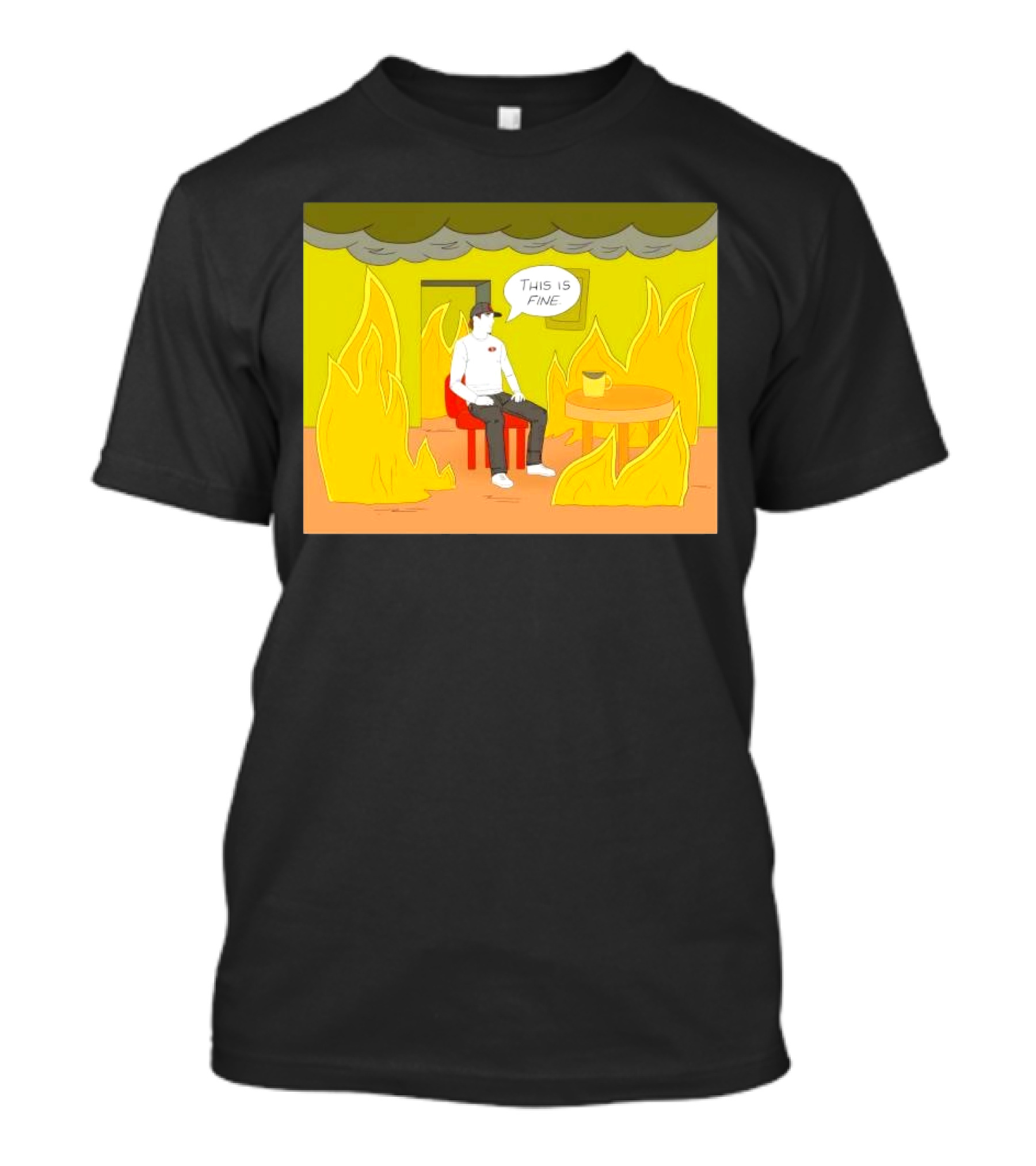 San Francisco 49ers This Is Fine Cartoon Fire Background T-Shirt