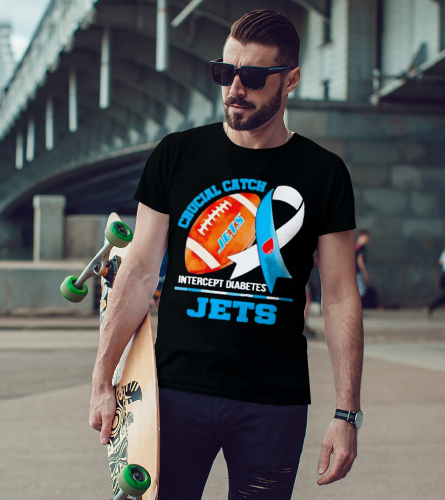 Jets Crucial Catch Football Intercept Diabetes Awareness T-Shirt