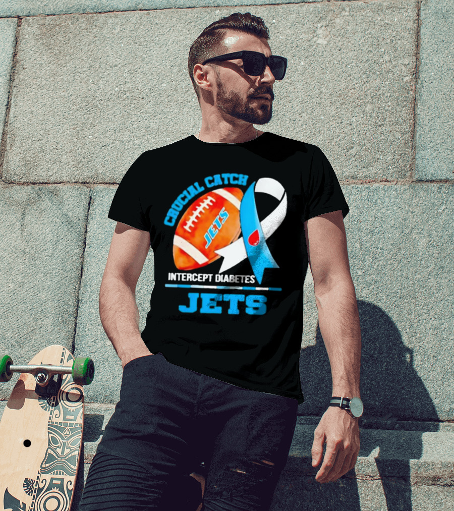Jets Crucial Catch Football Intercept Diabetes Awareness T-Shirt