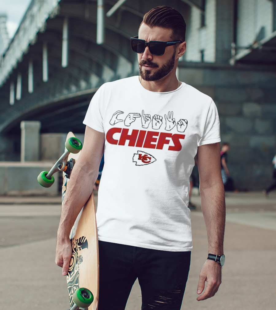 CHIEFS Kansas City Chiefs KC Logo Hand Sign Football T-Shirt