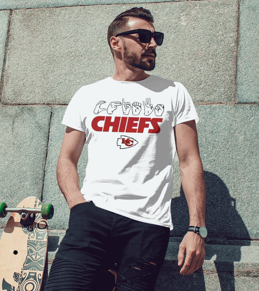 CHIEFS Kansas City Chiefs KC Logo Hand Sign Football T-Shirt
