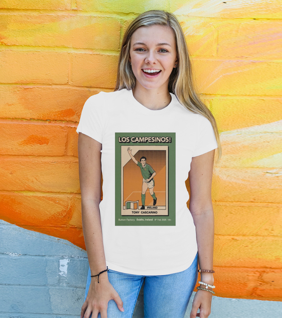 Los Campesinos Dublin Show Featuring Ireland Tony Cascarino Card At Button Factory February 8 2025 T-Shirt