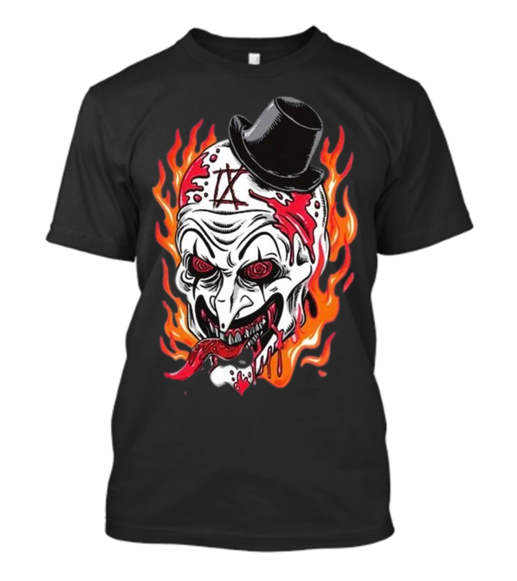 Psychos Only Art Will Never Die Flaming Skull Top Hat T-Shirt
