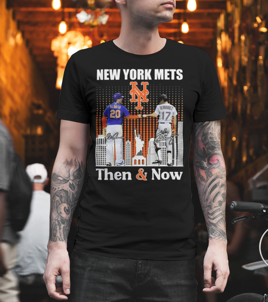 New York Mets Then and Now Pete Alonso Keith Hernandez Signatures T-Shirt