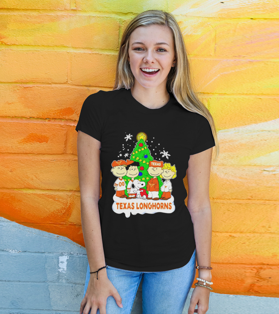 Texas Longhorns Peanuts Characters Christmas Tree T-Shirt