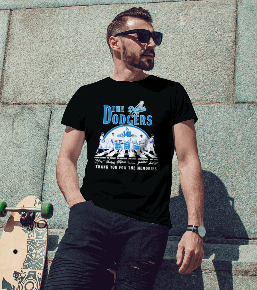 The LA Dodgers 141st Anniversary 1883 2024 Thank You For The Memories Abbey Road Clayton Kershaw Don Drysdale Roy Campanella Duke Snider Jackie Robinson Sandy Koufax T-Shirt