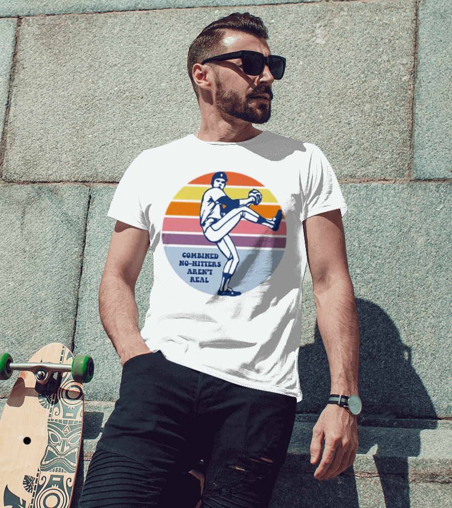 Combined No-Hitters Aren’t Real Vintage Baseball Pitcher Retro Stripes T-Shirt