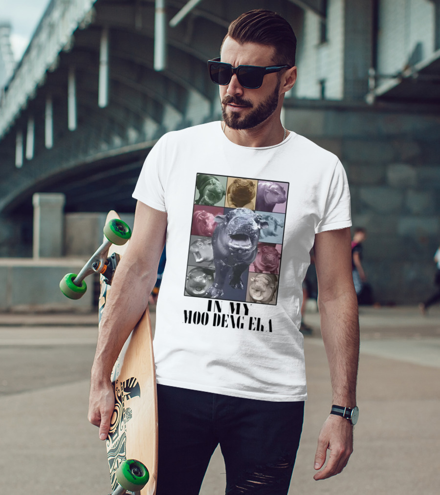 In My Moo Deng Era Colorful Cow Pop Art Collage T-Shirt