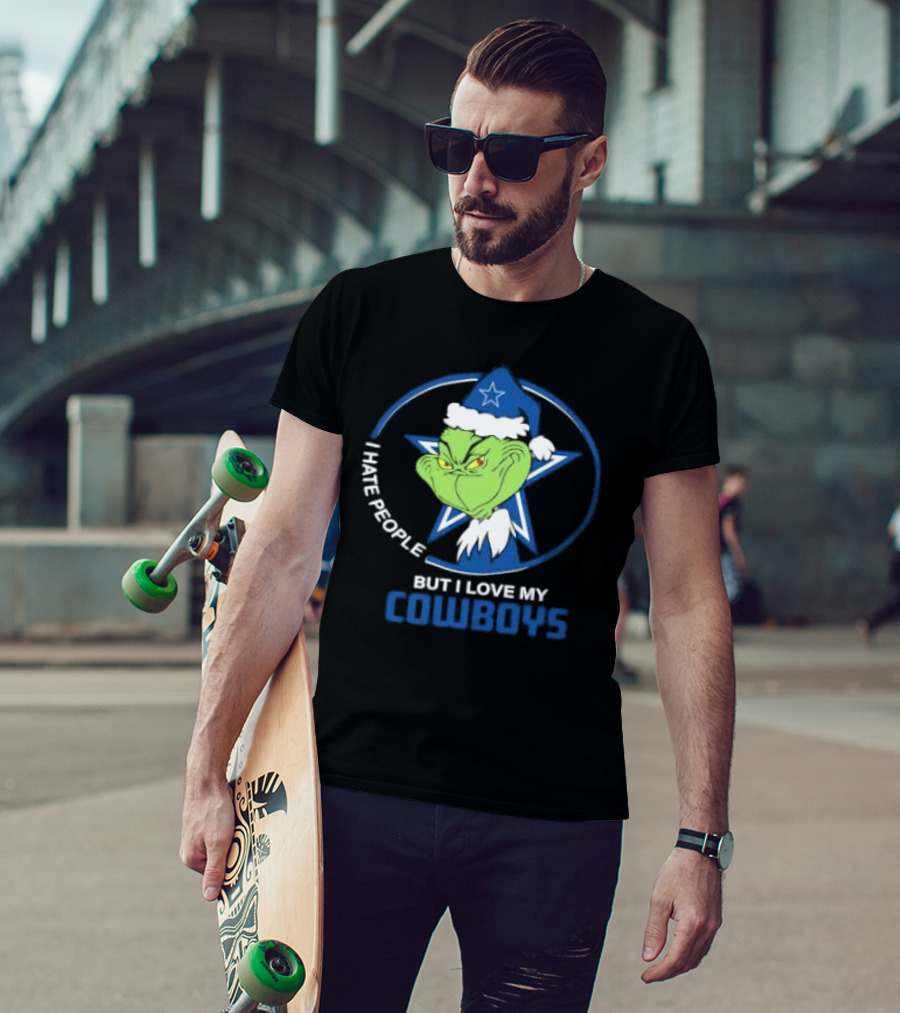 Dallas Cowboys Christmas Grinch I Hate People But I Love My Cowboys T-Shirt